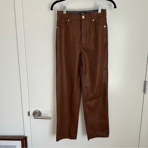 Express high rise straight leg brown faux leather pants